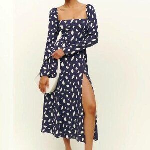 Reformation Sigmund Dress - Size 6 - Navy Splatter